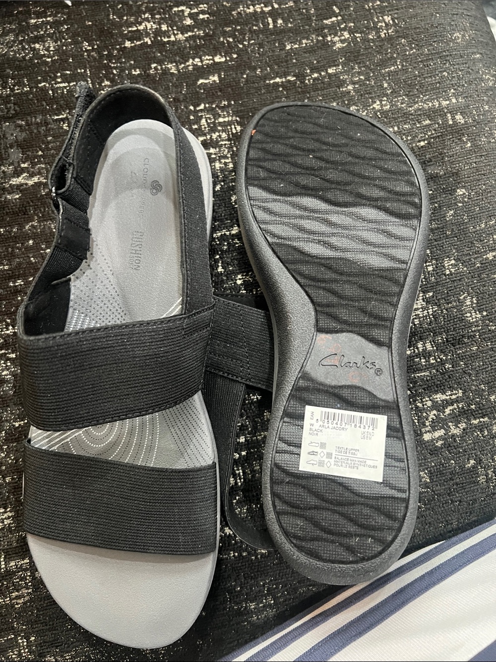 Clarks Black and Gray Elastic Strap Sandals